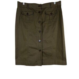 Talbots Women's Olive Button-Front Lined Stretch Pencil Skirt‎ Size 16 Casual